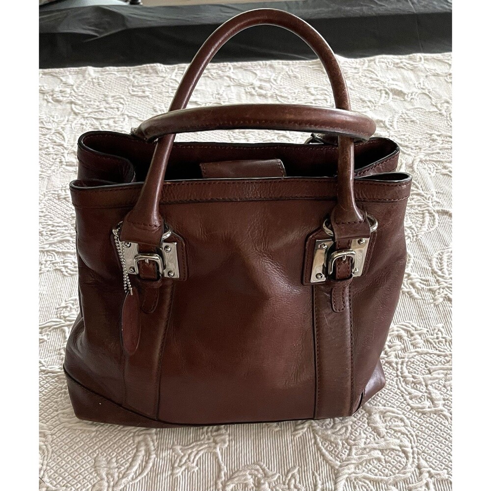 Wilsons Leather Pelle Studio Tote Bag Cognac/Red Brown Color Silver Tone Accent